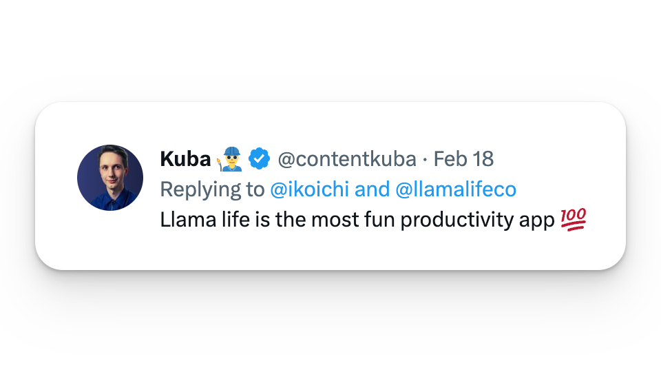 Llama Life testimonial claiming it is the most fun productivity app