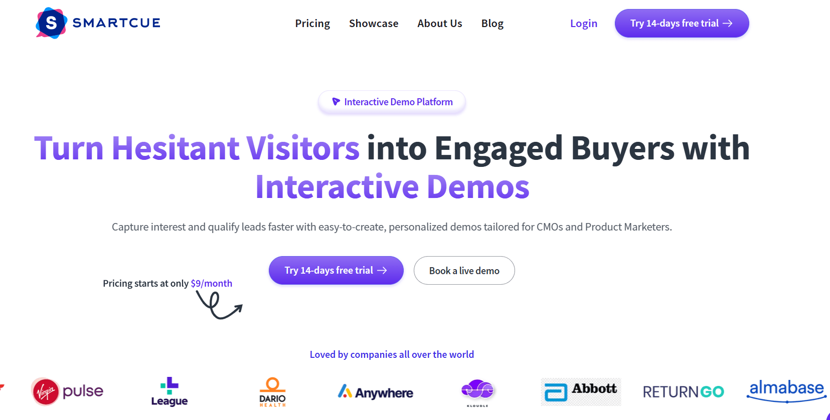 Screenshot of home page of smartcue