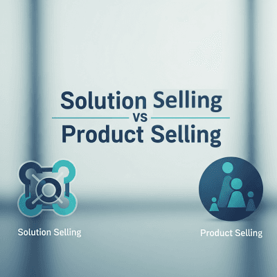 'Solution Selling vs Product Selling' prominently displayed against a subtle blue background