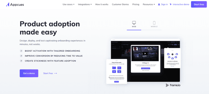 Screengrab of Appcues product tour software