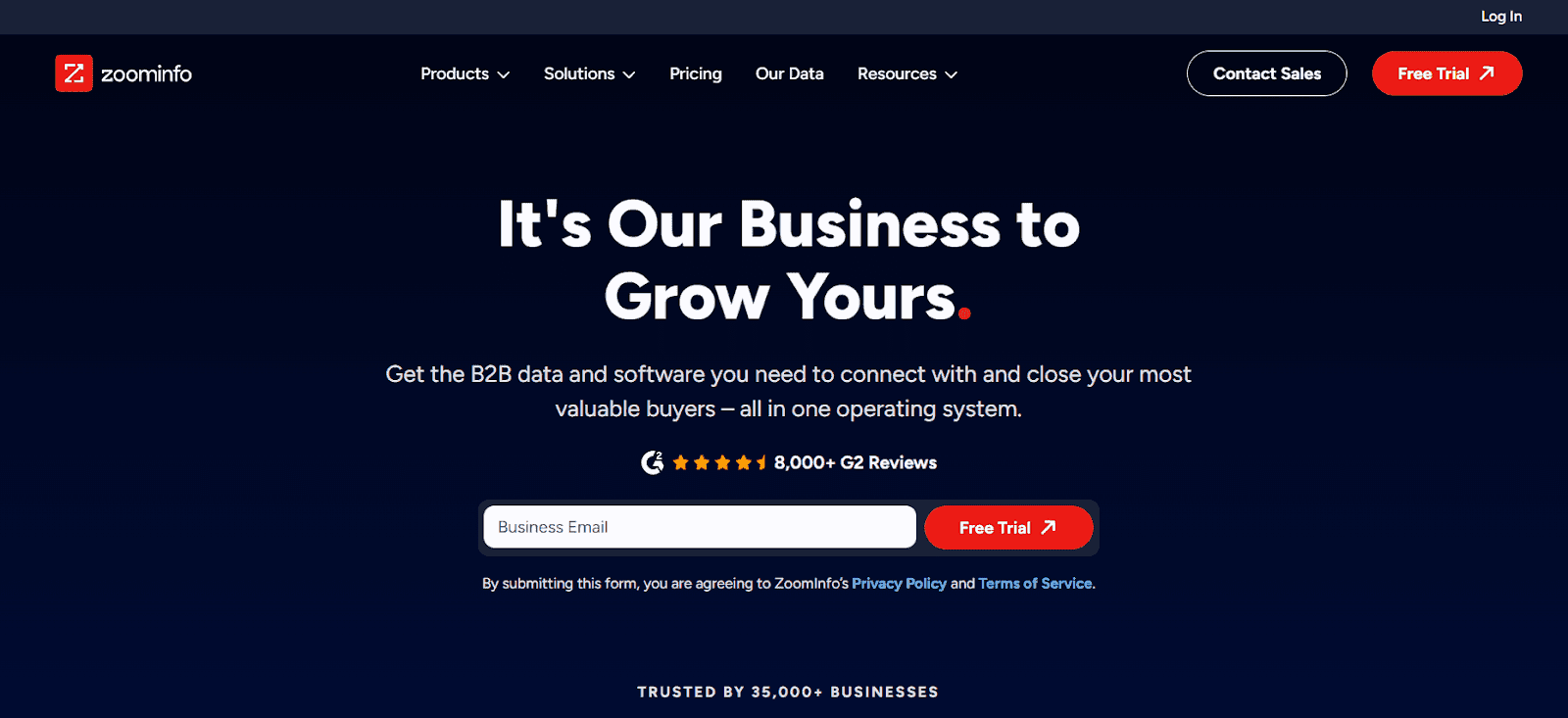Screengrab of ZoomInfo B2B database software