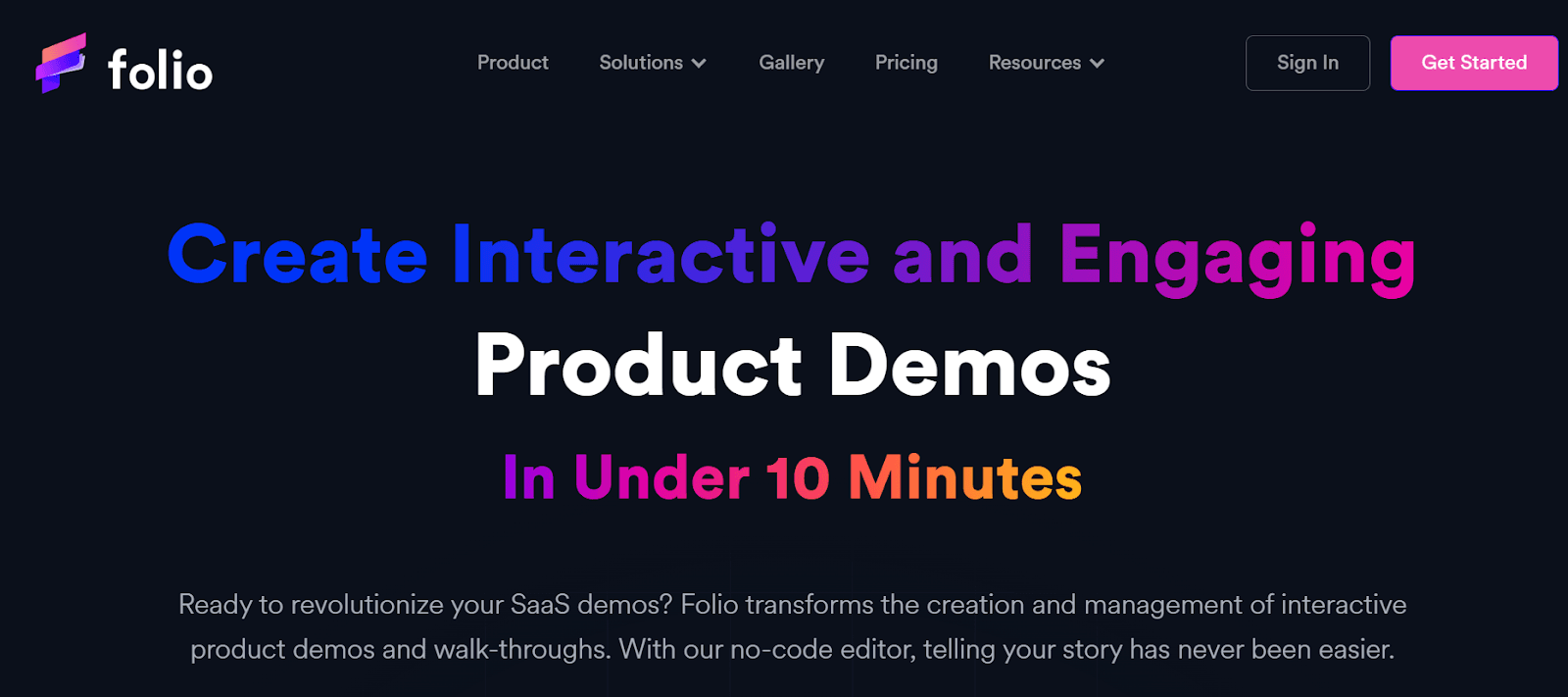 A screenshot of Folio interactive demo software
