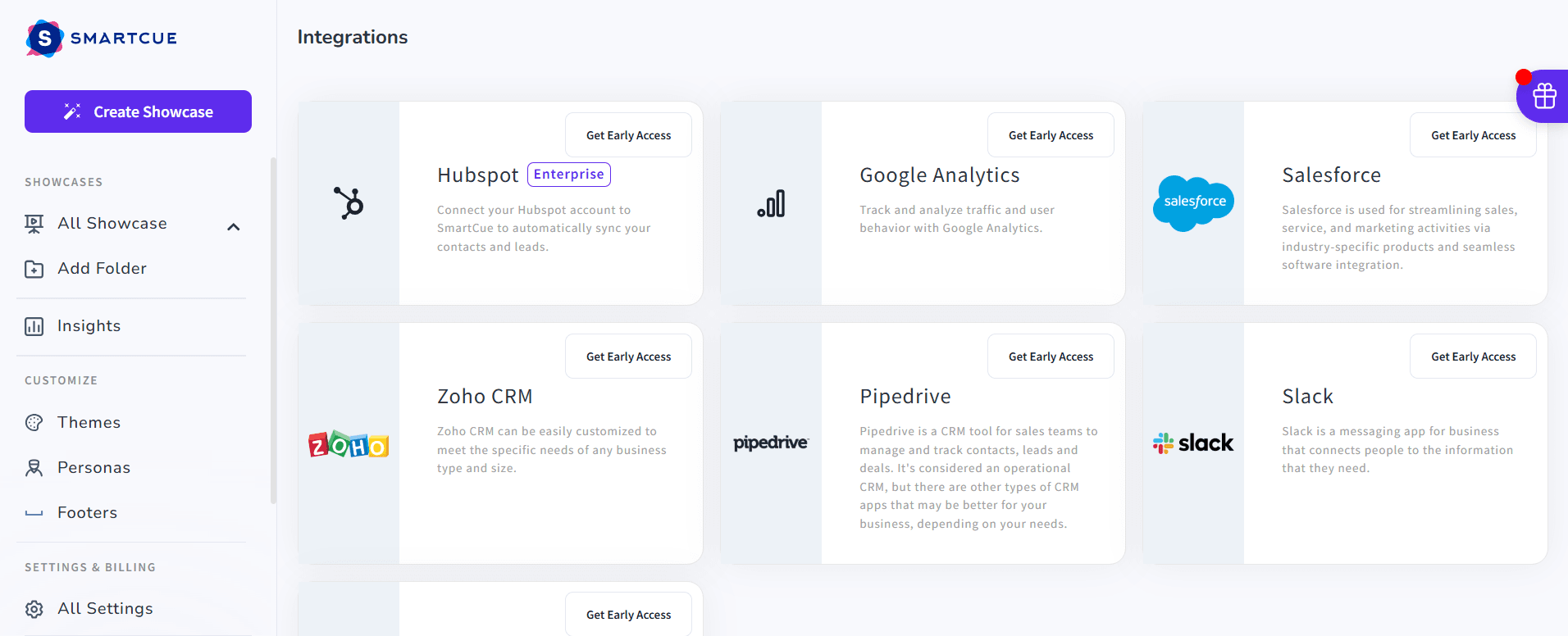 Screenshot of SmartCue's integrations