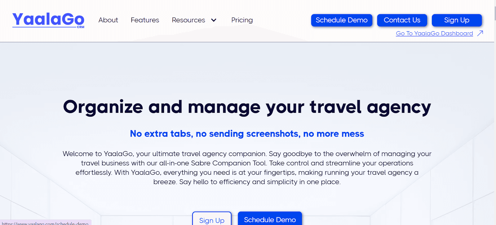 Screenshot of YaalaGo's homepage