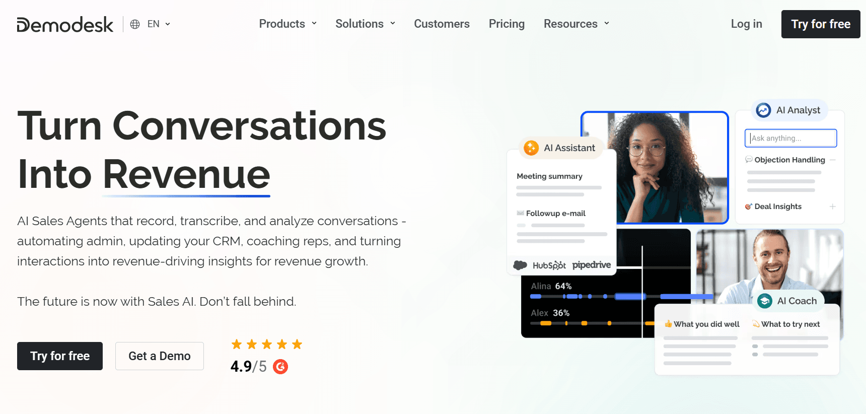 screenshot of demodesk homepage