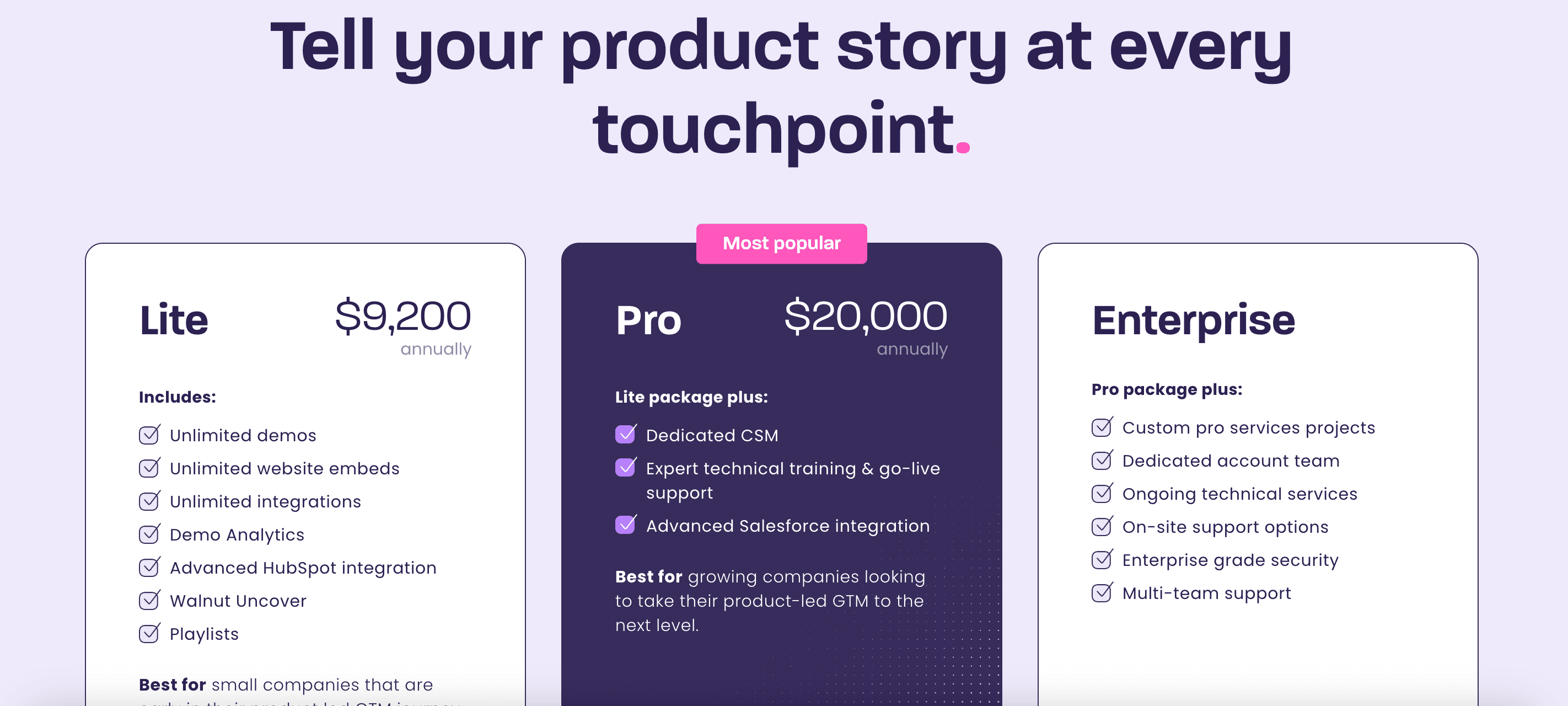 Walnut pricing page