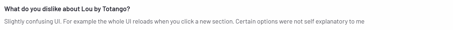 A screenshot of Lou's g2 review