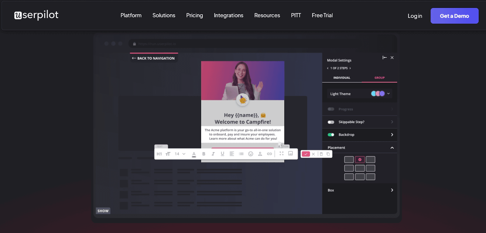 Screenshot of Userpilot homepage