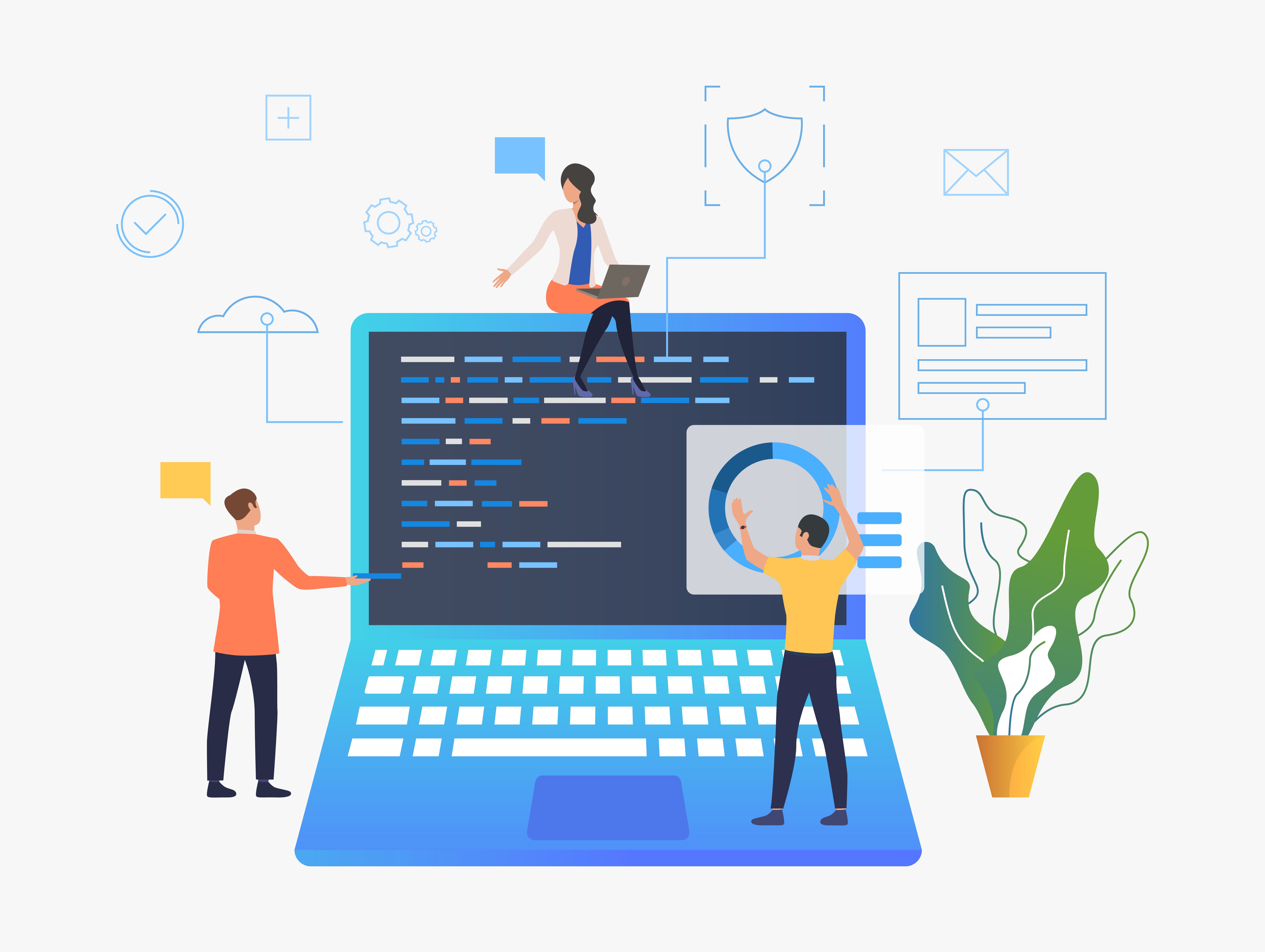 Illustration of a team working on a software