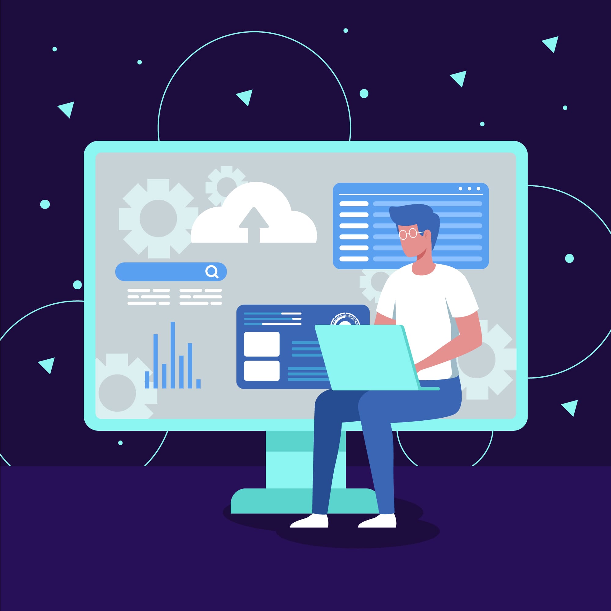 Illustration of a man working on a software