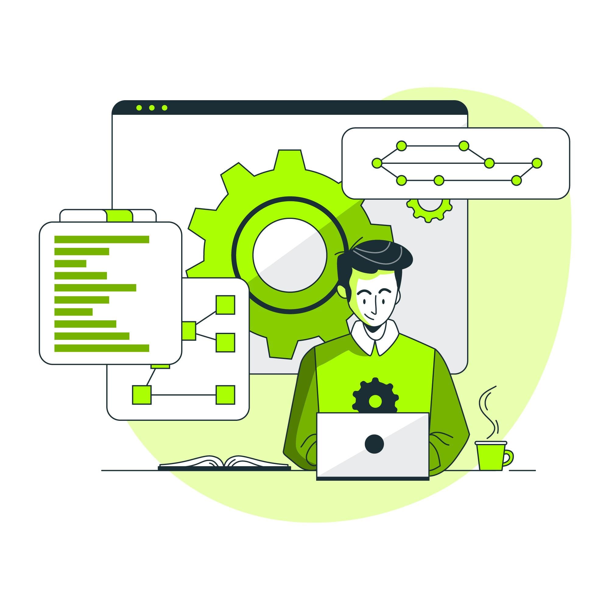 Illustration of a man working on a software