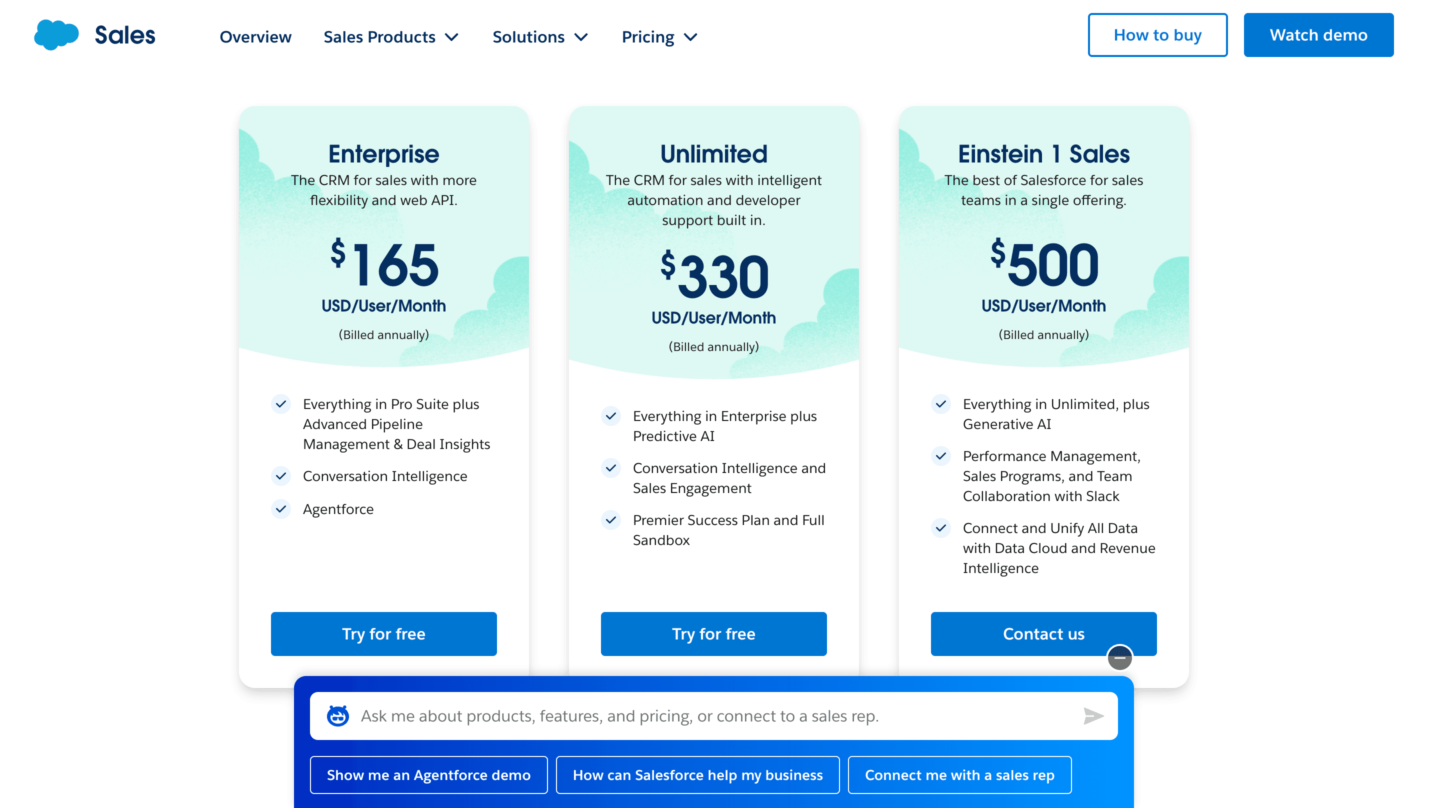 Salesforce pricing page