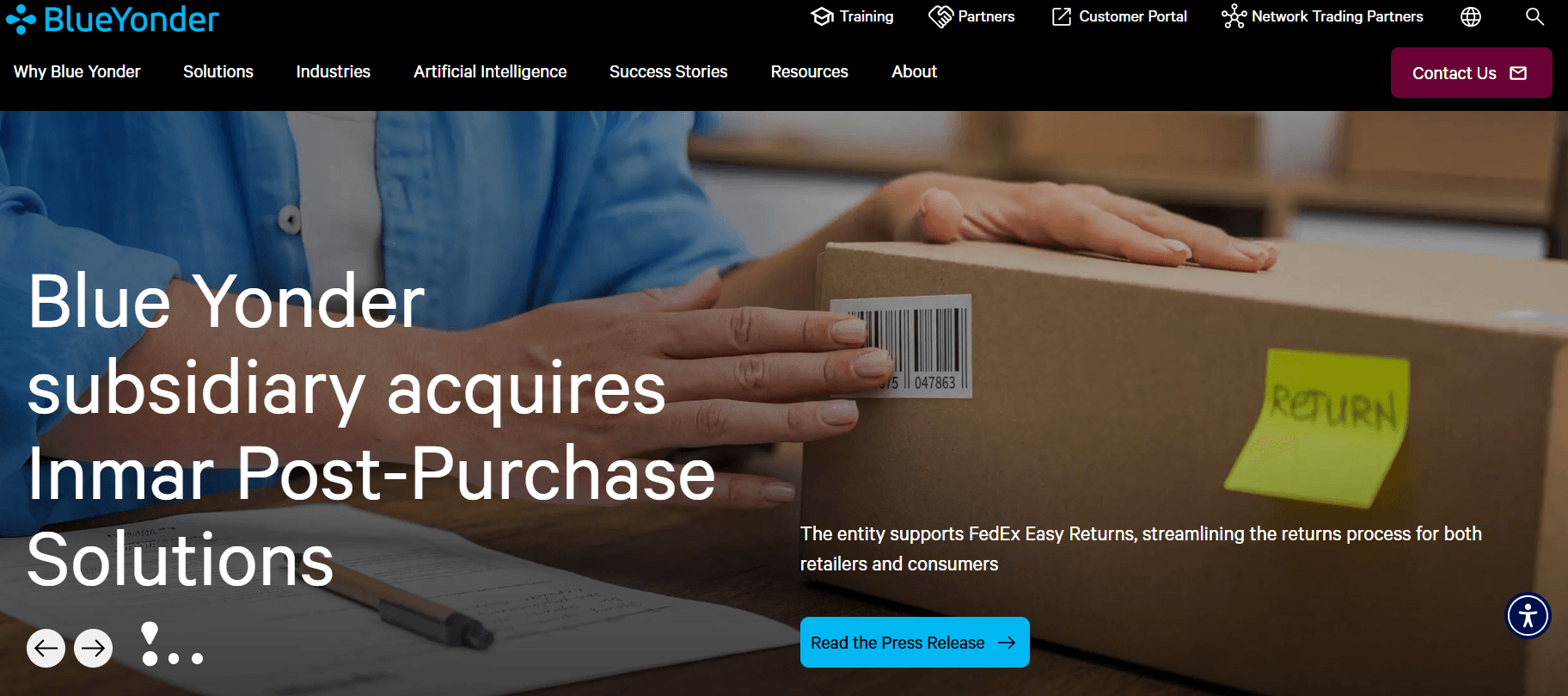 Screenshot of home page of BlueYonder