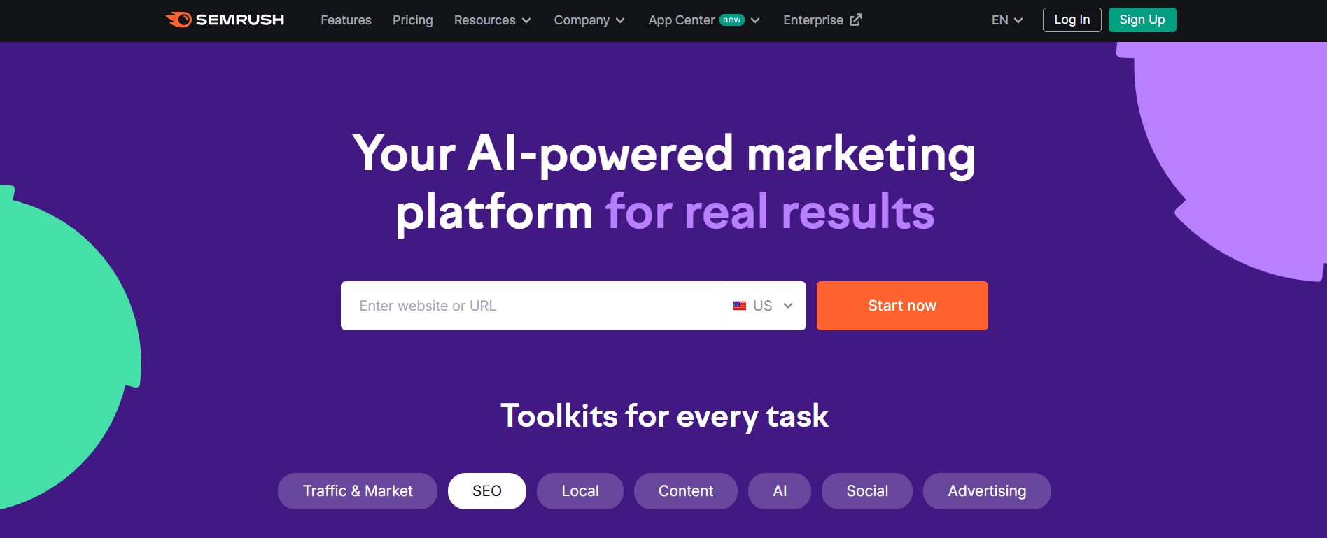 SEMrush home page