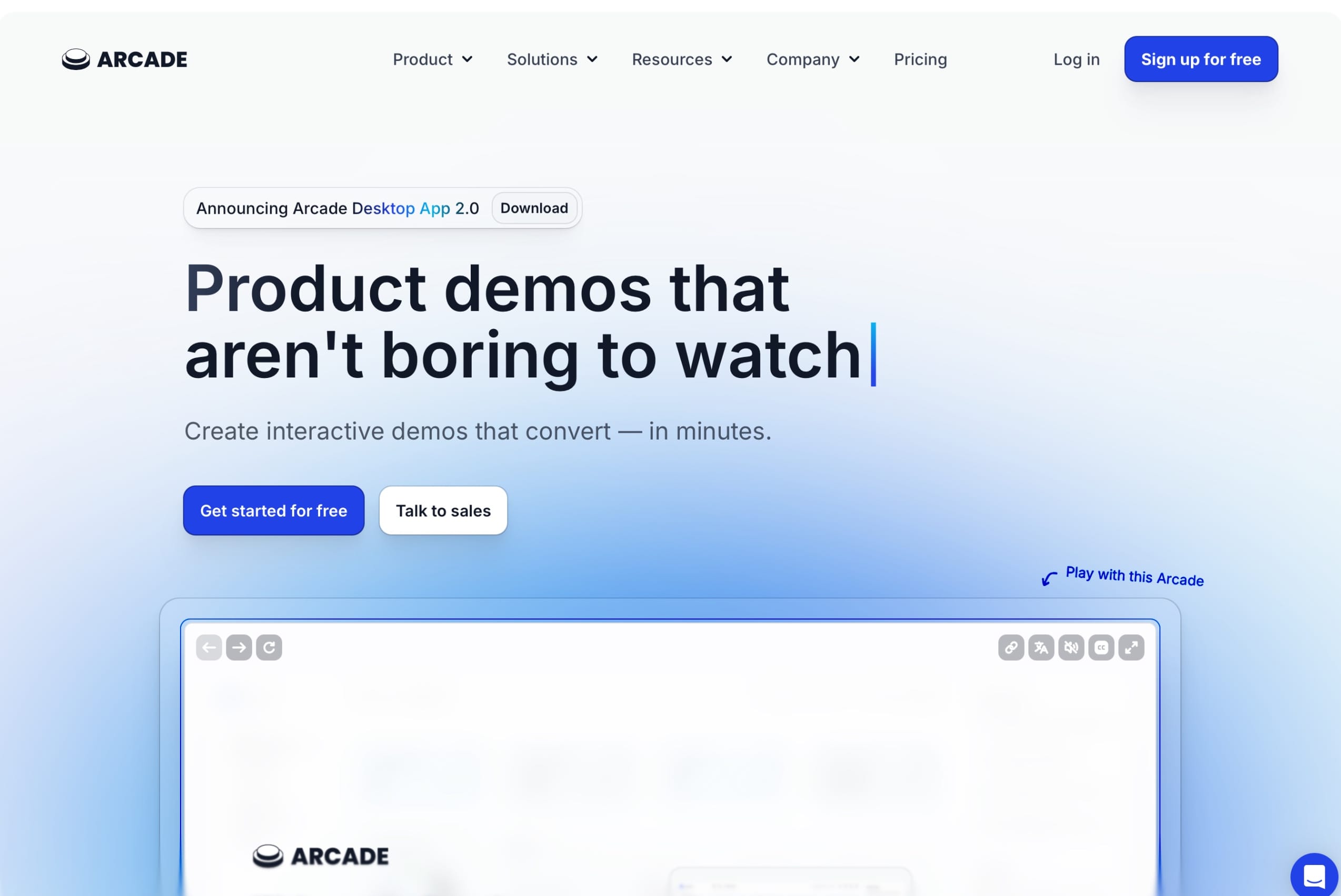 Arcade Landing Page Screenshot