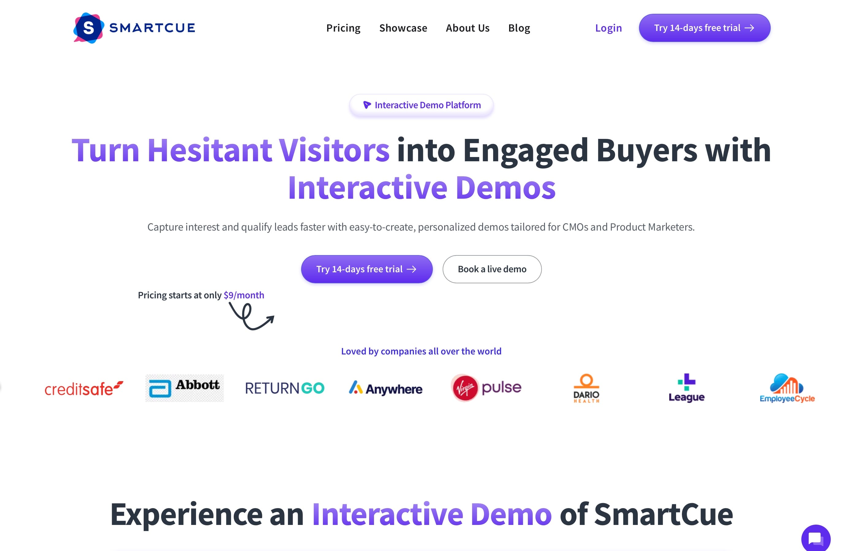 SmartCue Landing Page Screenshot.