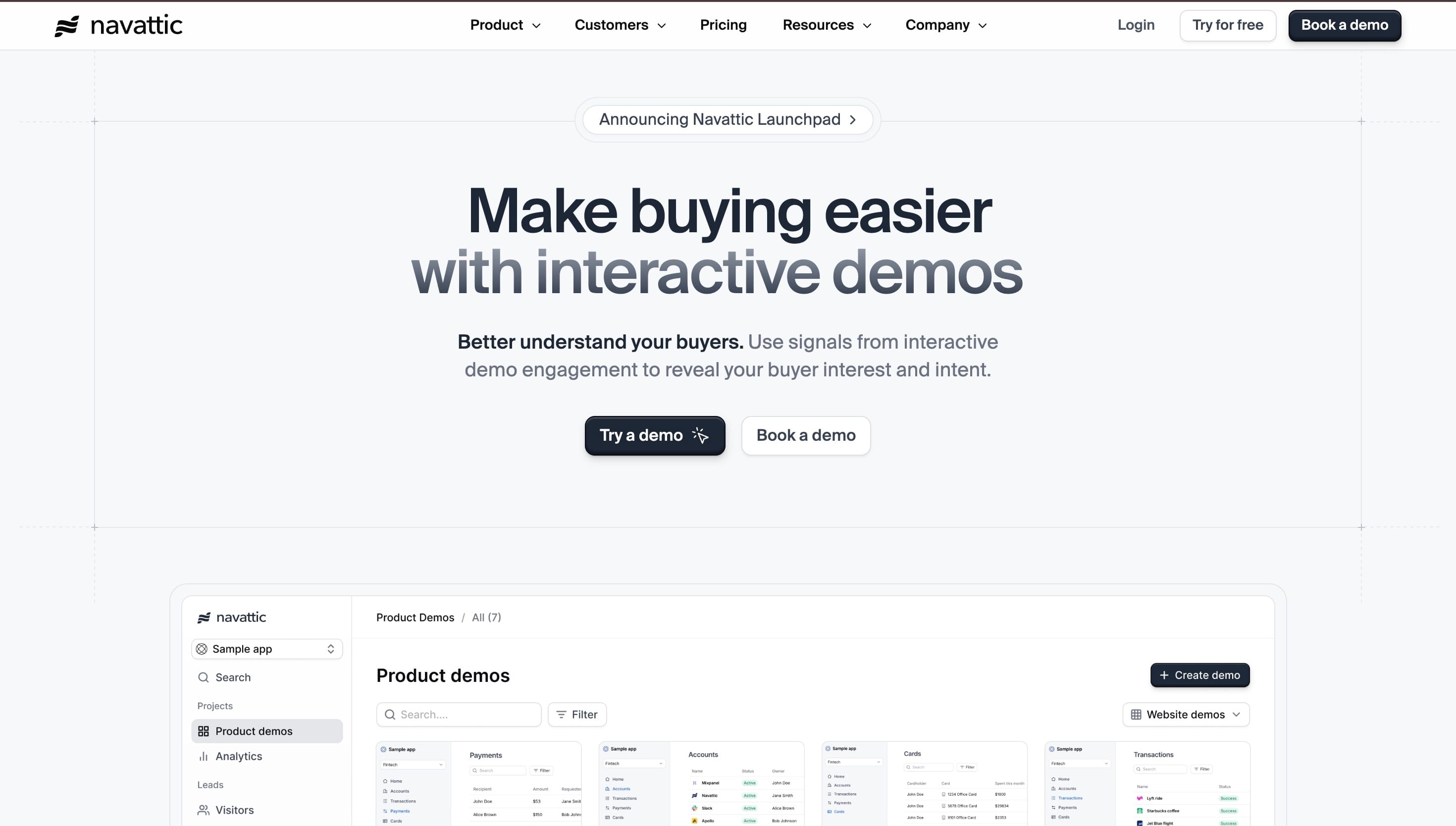 Screenshot of Navattic homepage