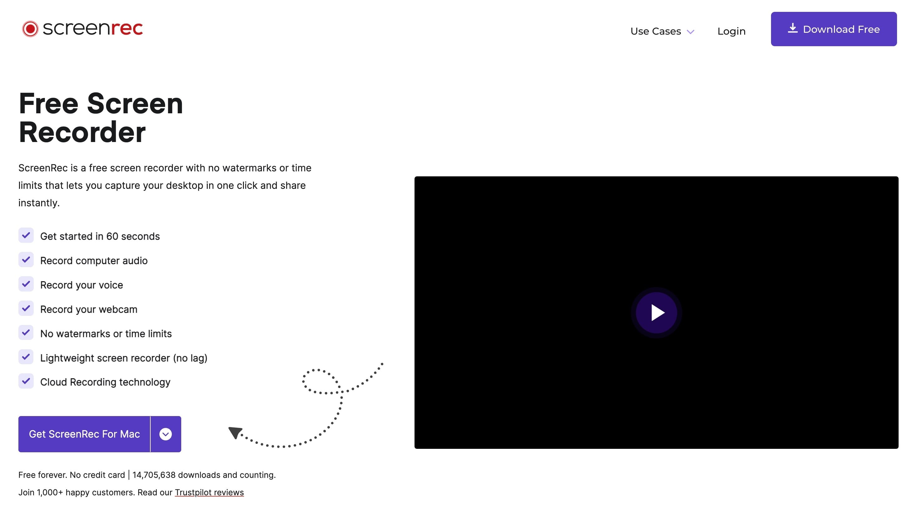 Screenshot of ScreenRec homepage