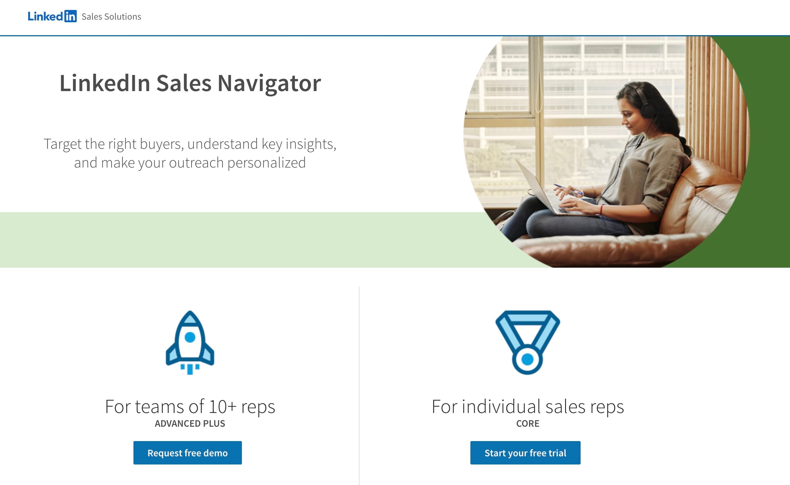 Screenshot of LinkedIn Sales Navigator homepage