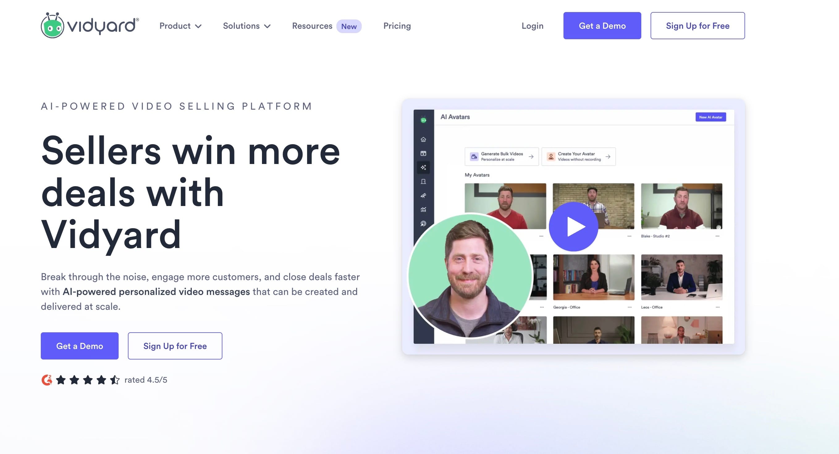 Screenshot of Vidyard homepage
