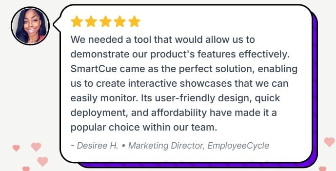 Screenshot of a SmartCue review by Desiree H.