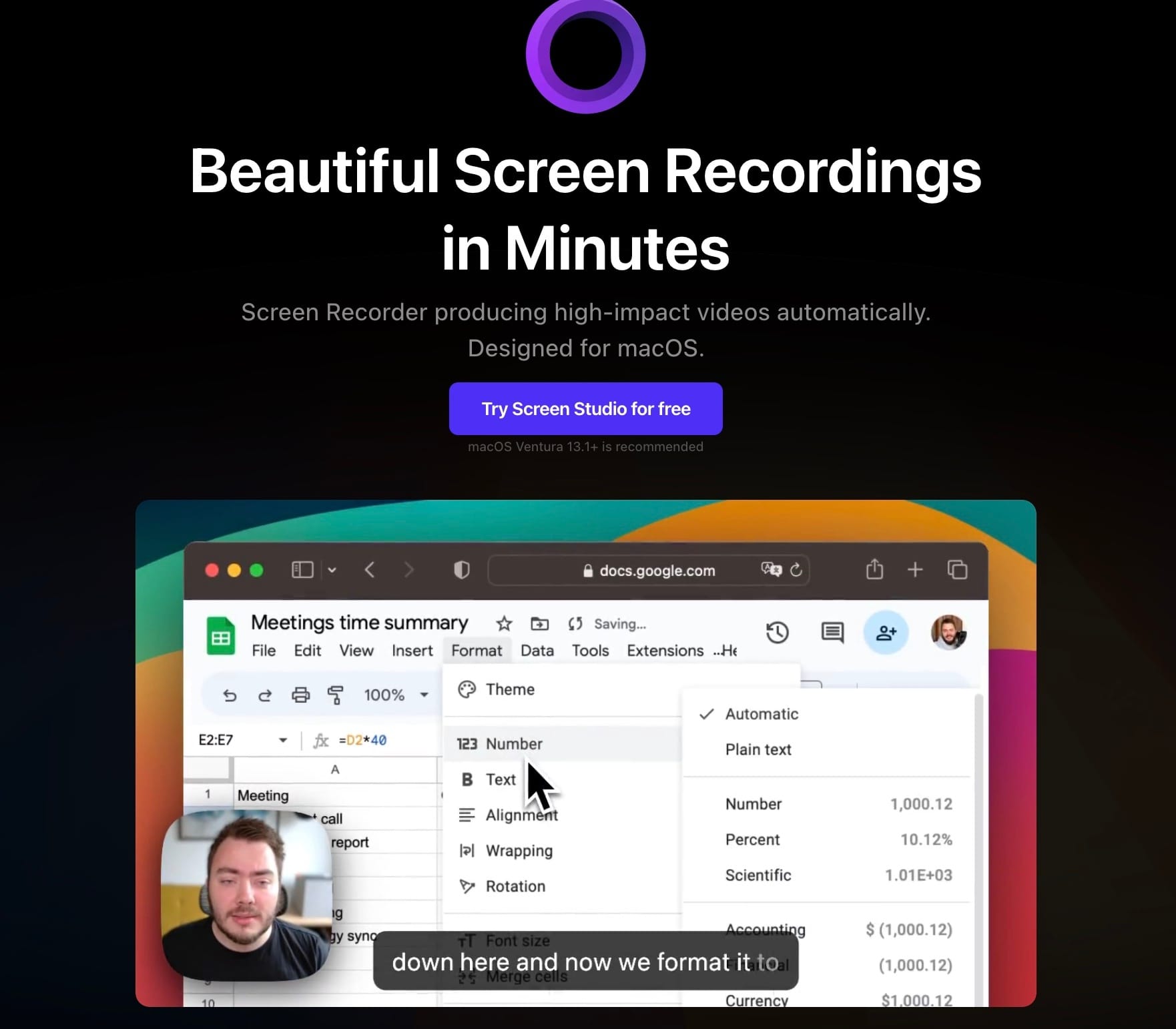 Screenshot of Screen Studio homepage