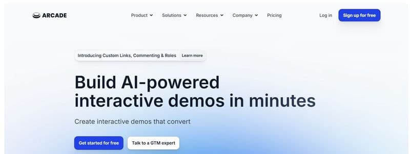 Screenshot of Arcade homepage