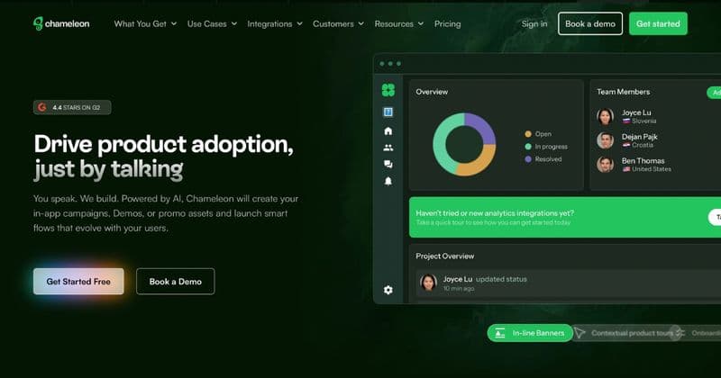 Screenshot of Chameleon Landing Page.