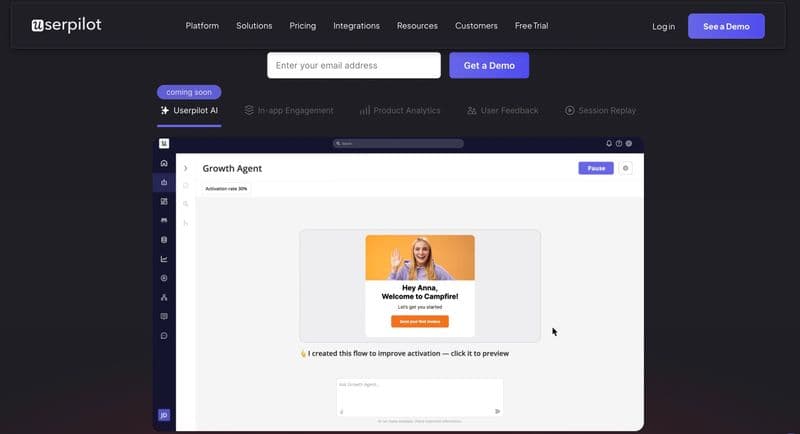 Screenshot of Userpilot homepage