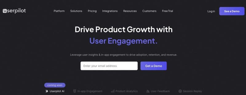 Screenshot of userpilot's homepage.