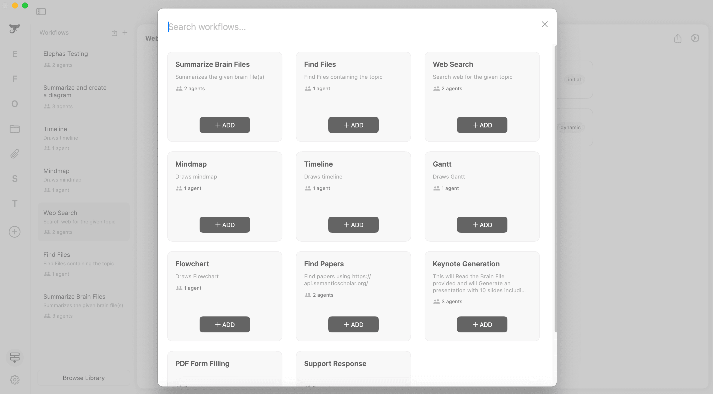 Elephas AI agents dashboard