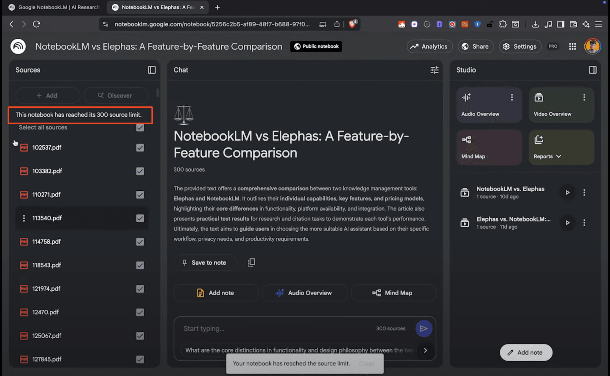 NotebookLM limits