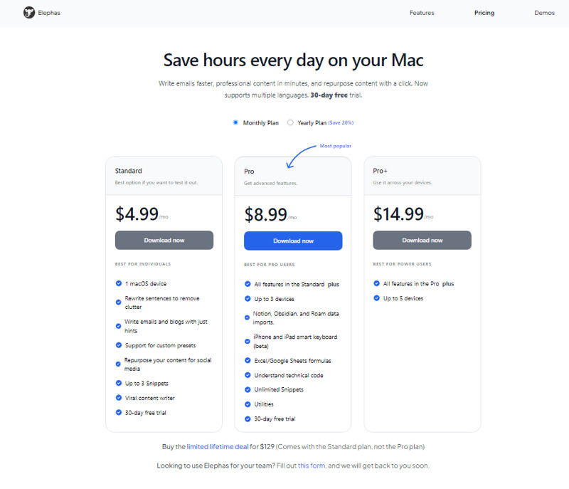 Elephas Pricing