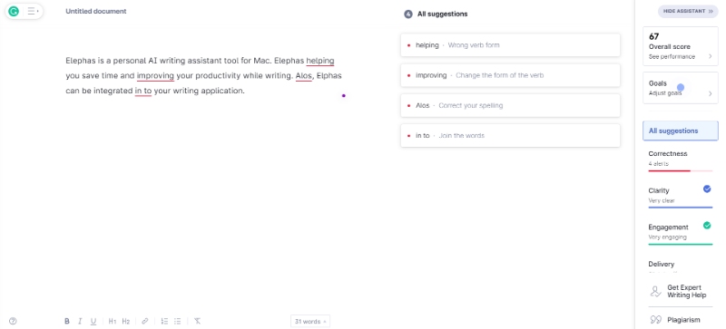 Grammarly App suggesting the changes