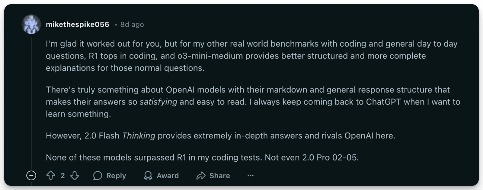 Reddit Opinion on DeepSeek vs. Gemini