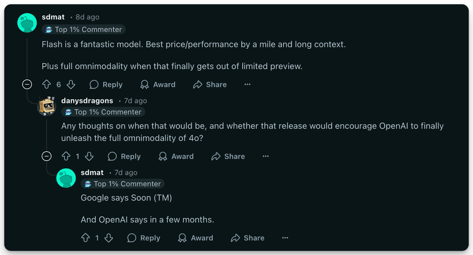 Reddit Opinion on DeepSeek vs. Gemini