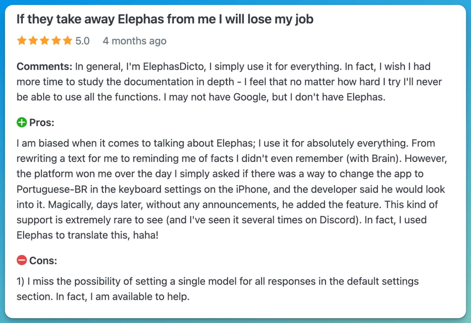 Elephas User Reviews