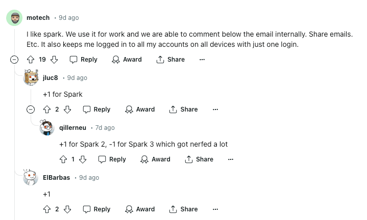 Redditors comments on Best Email Client For Mac
