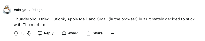 Redditors comments on Best Email Client For Mac