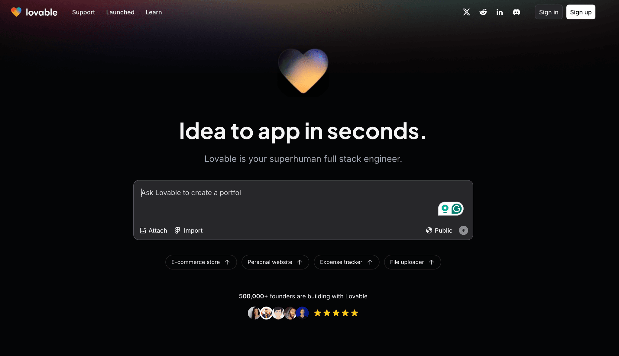 Lovable homepage