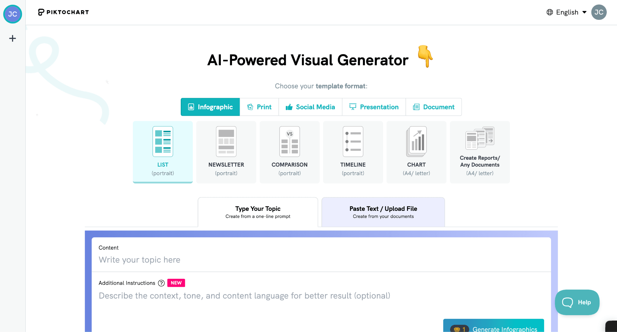 Piktocart homepage