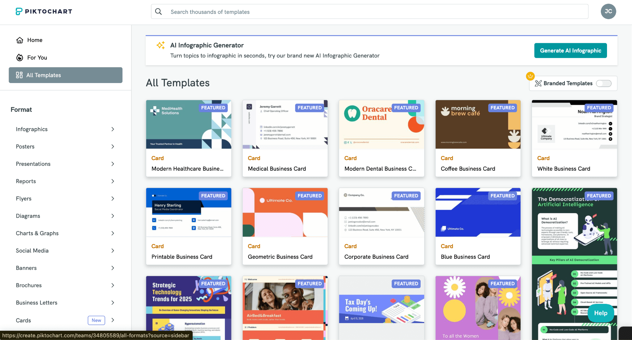 Piktochart collection of ready made templates