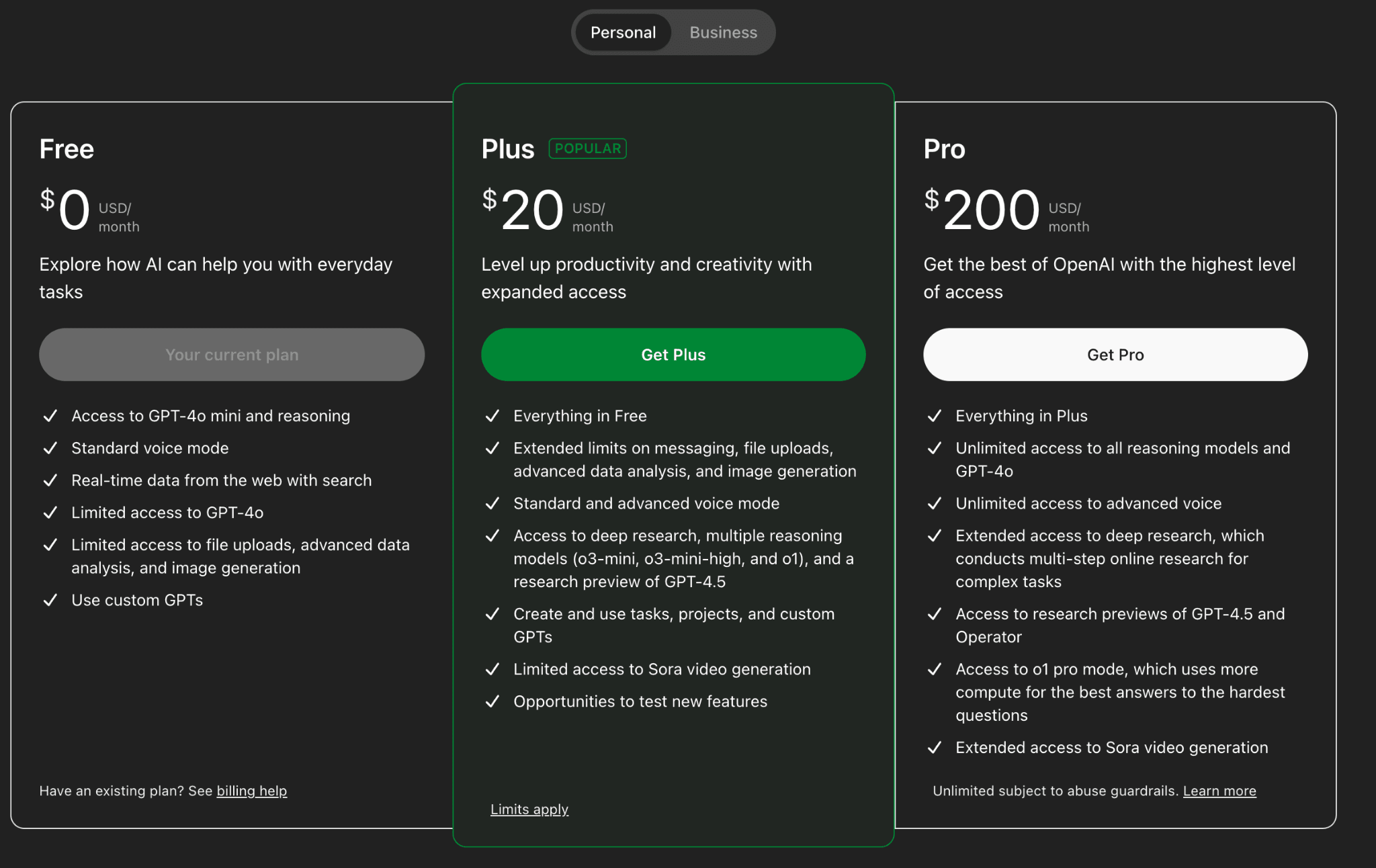 ChatGPT pricing