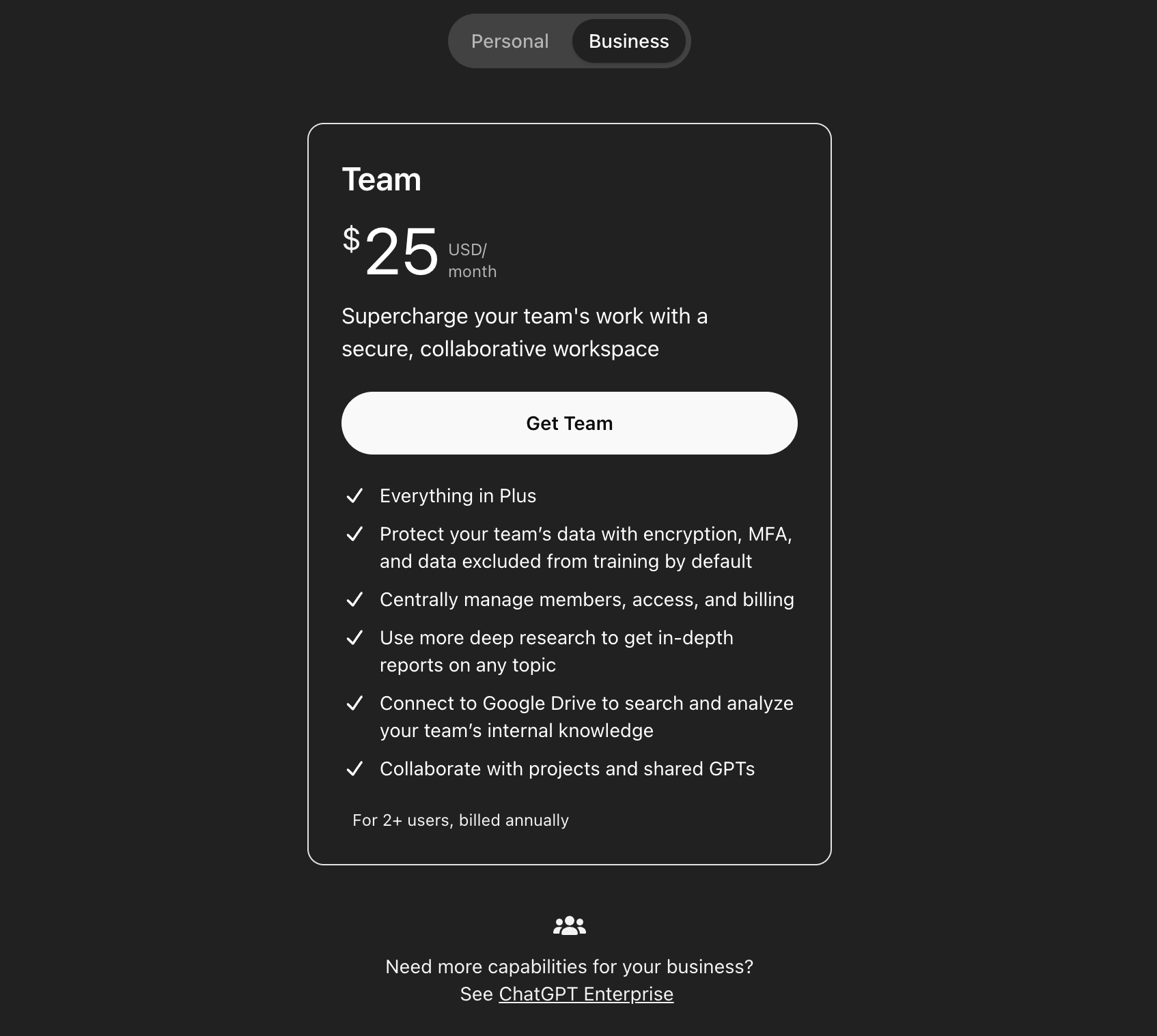 ChatGPT business pricing