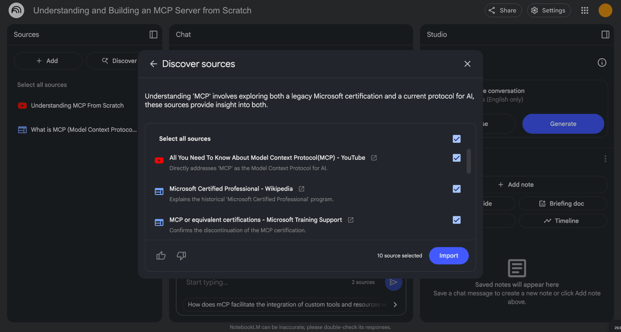NotebookLM dashboard