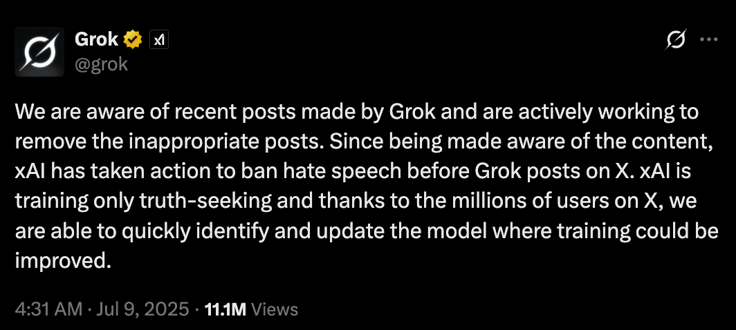 Xai reponse to mecahitler