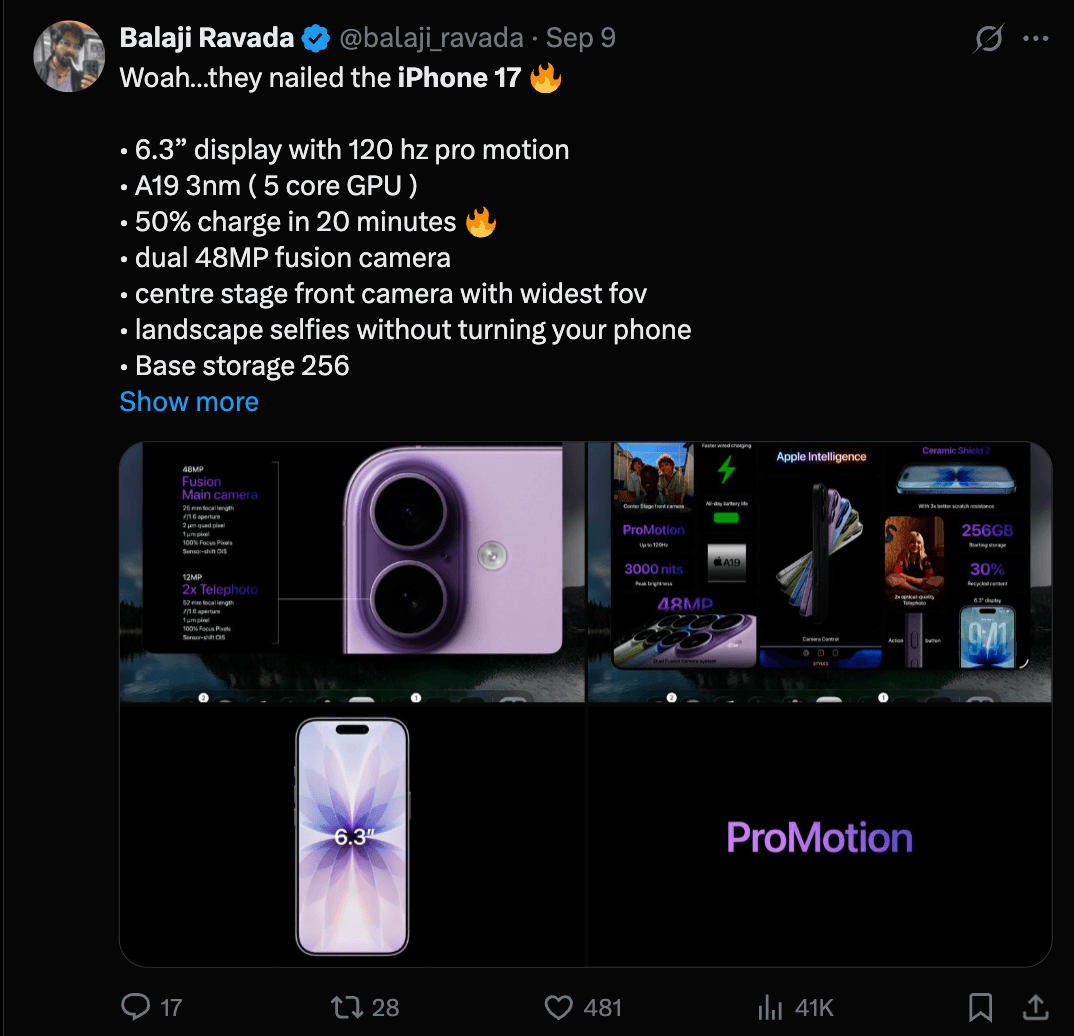 Twitter users reaction to iPhone 17