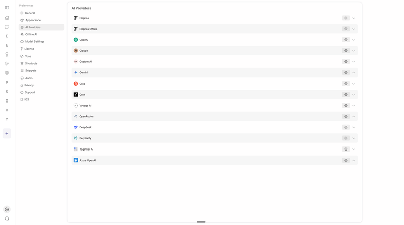 Elephas ai providers 