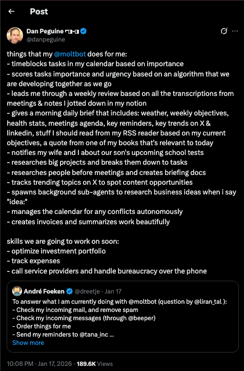 X user use cases of Clawdbot