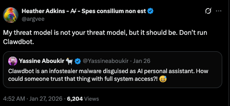 Security researchers about Clawdbot